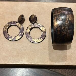 Gold and Black Statement Earrings and a Bangle Set